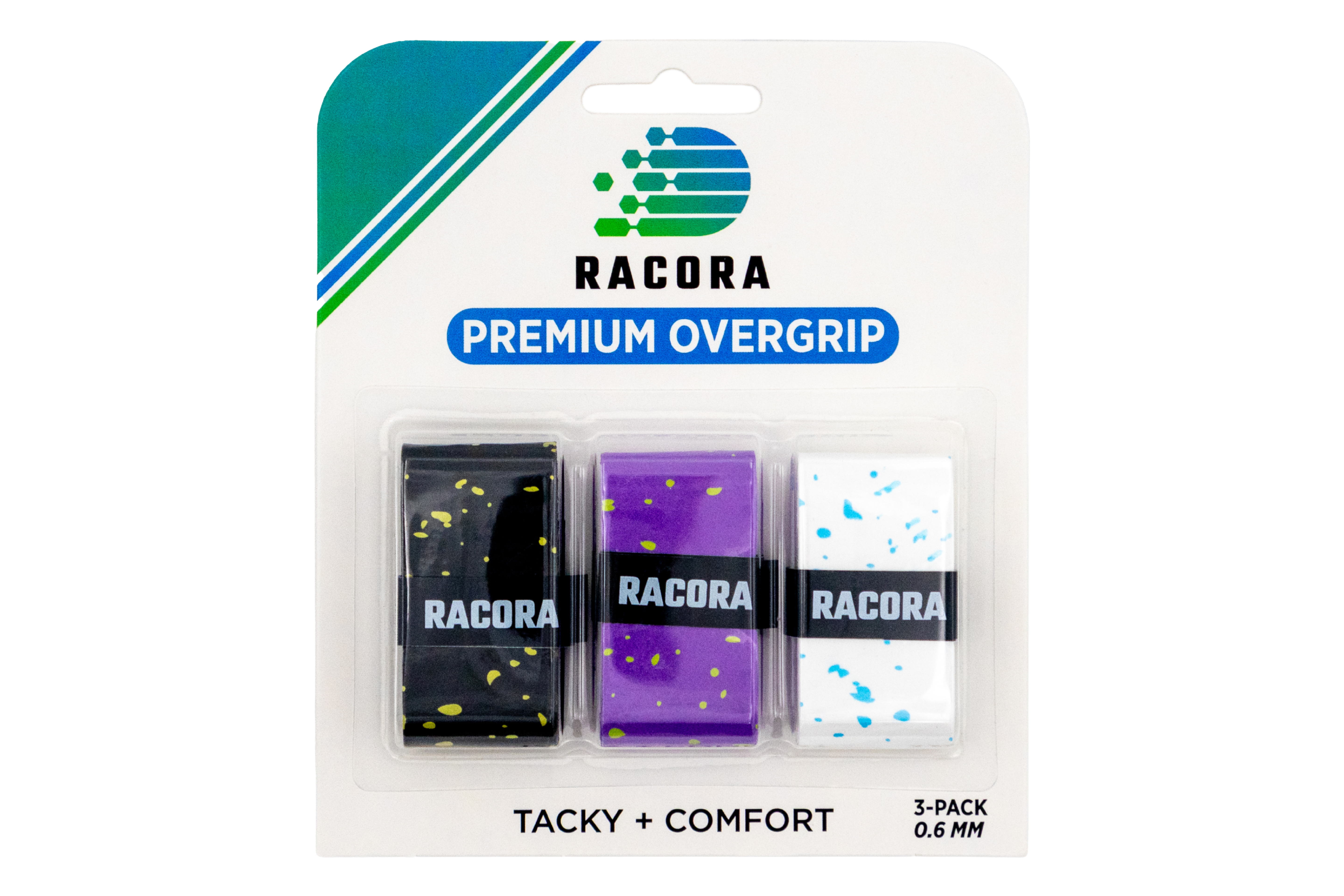 3-Pack of Racora speckled tennis overgrips in package