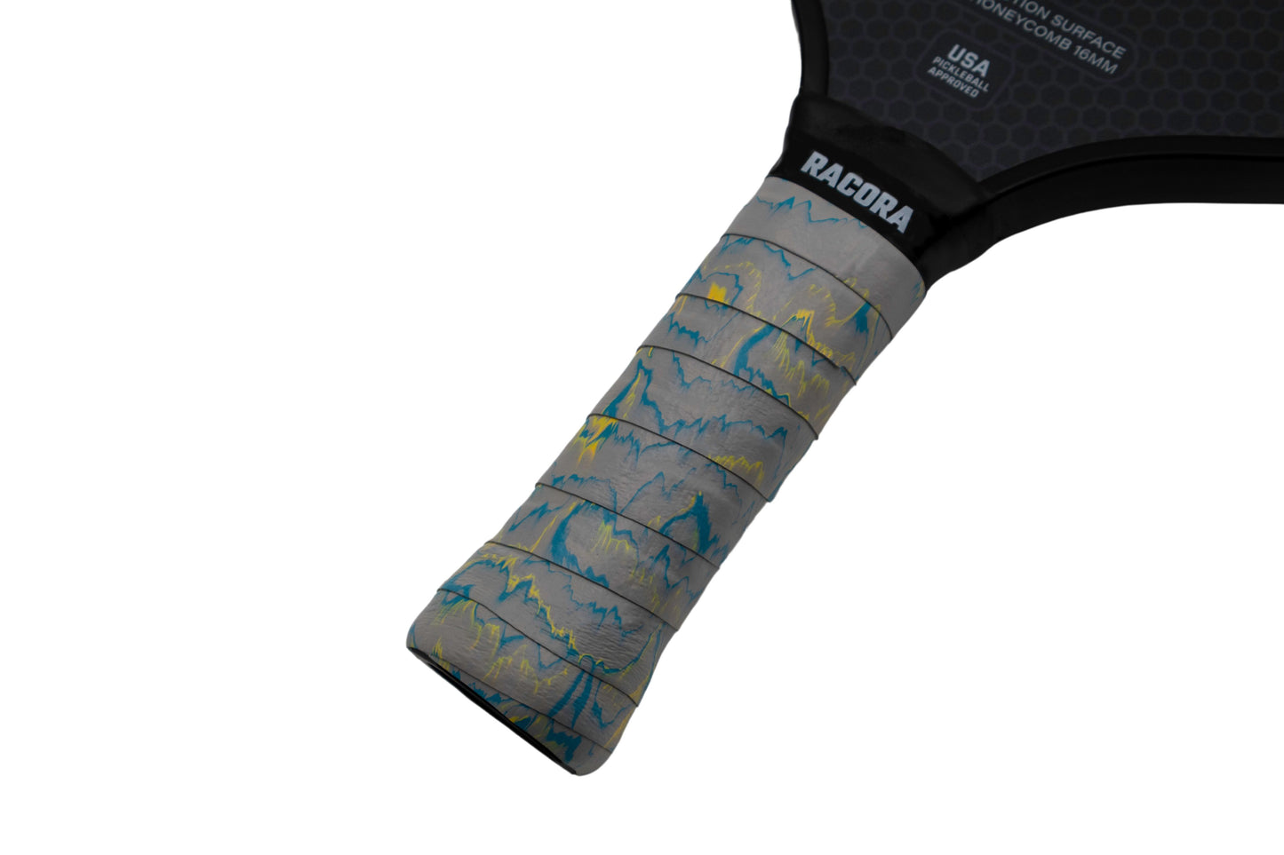 Racora gray waves pickleball overgrip on paddle